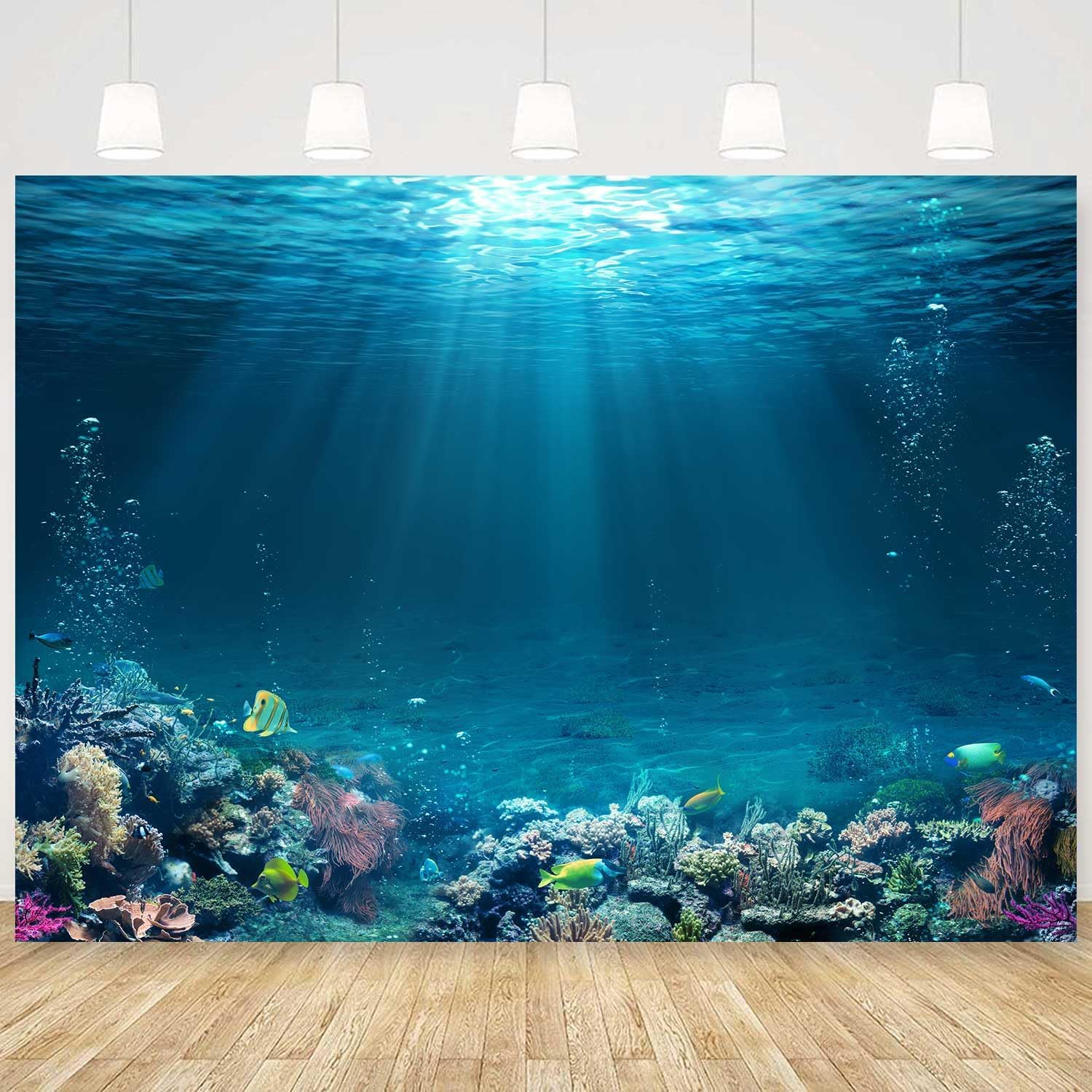 Sensfun 7x5ft Underwater World Backdrop Fabric Under The Sea Photography Backdrops Tropical Fish Coral Deep Ocean Sunlight Seabed Background Undersea Baby Shower Birthday Party Decoration Photo Props
