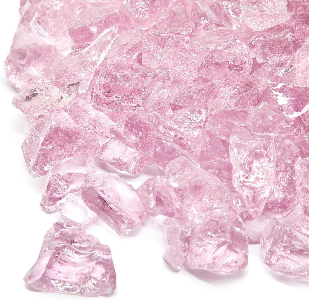 TWINKLING High Luster Fire Glass Gravel Stone,Broken Glass,Fire Pit Glass,Crushed Glass for Fireplace Pit Aquarium Garden Decoration,1-3cm,2-Pound Jar (Pink)