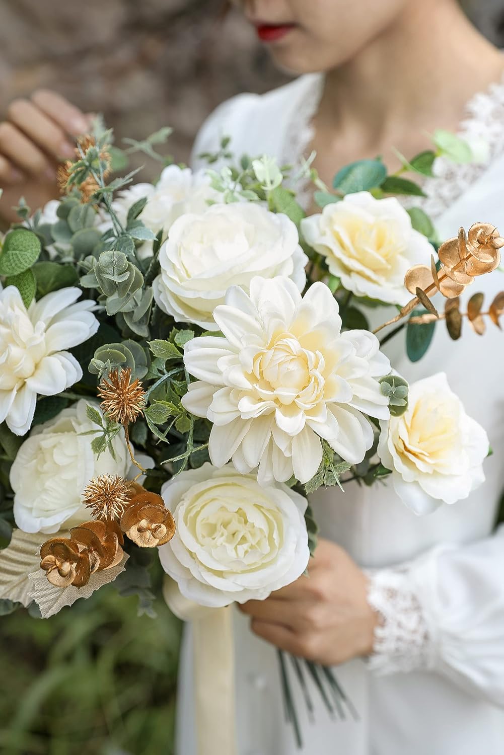 YYHUAWU Artificial Flowers Combo Box Set Gradient Color Flower Leaf with Stems for DIY Wedding Bouquets Centerpieces Baby Shower Party Home Decorations Ivory