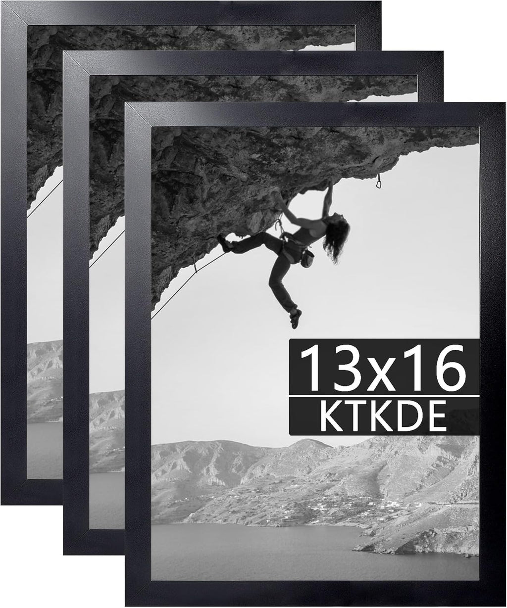 KTKDE 13x16 Picture Frame set of 3, Modern Poster Black Frame 16x13 Wooden, Vertical & Horizontal Wall Hanging Picture Frame for Photos, Posters & Art Prints