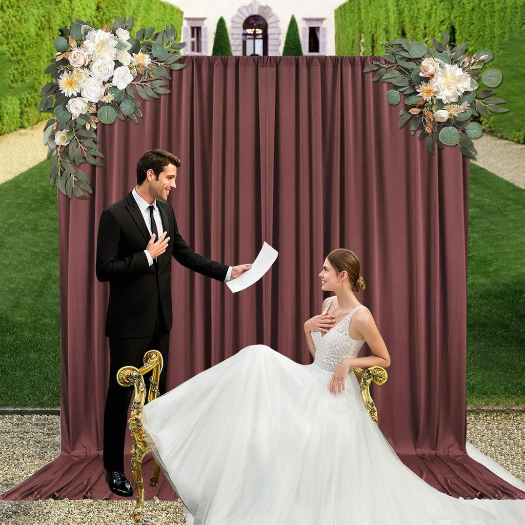 10ft x 10ft Red Brown Backdrop Curtains for Parties, Fabric Satin Background Curtain with Rod Pockets for Weddings, Birthday, Baby Shower, Photography, Graduation Party Backdrop Drapes, 2 Panels
