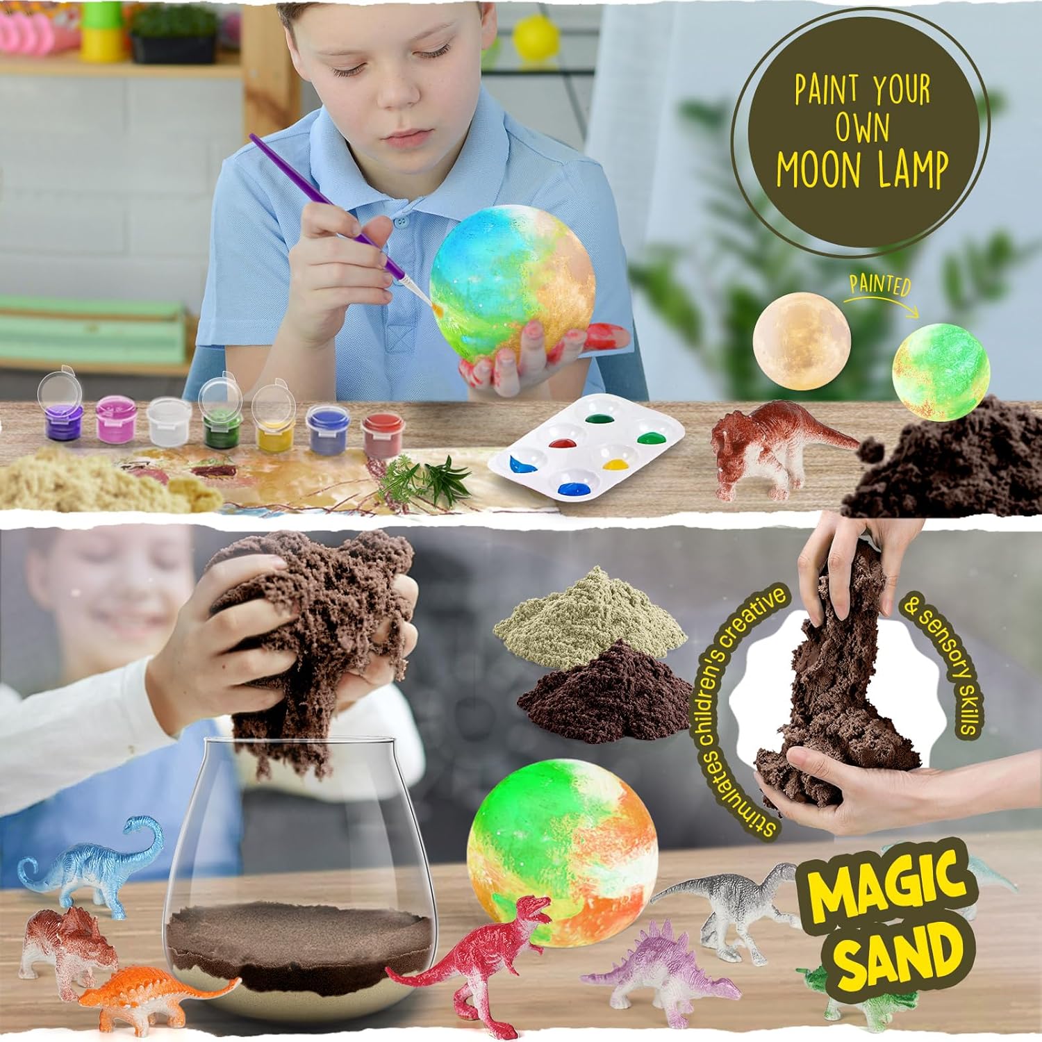 Dinosaur Terrarium Kit for Kids - Dino Kid Crafts with DIY Moon Lamp Kit - Birthday Gift for Boys Ages 4 5 6 7 8-12 Year Old - Arts and Crafts for Boy and Kids - Gifts for Boys
