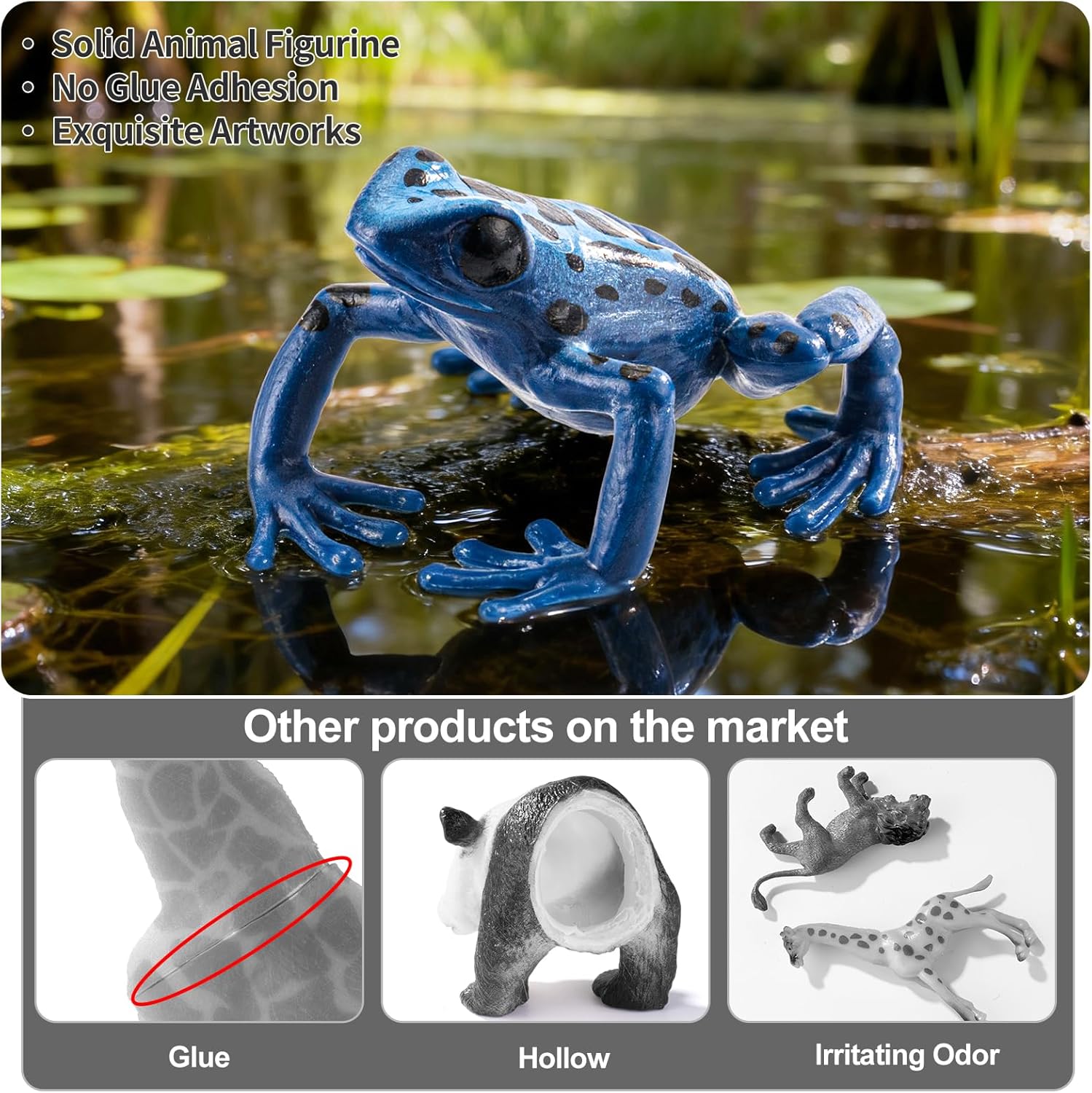 9PCS Amphibian Animals Figurines Toys for Kids with Rainforest Reptile Animals Figurines Include Salamanders, Ichthyophis, Frog Figures, Cake Toppers Party Favors for Toddler