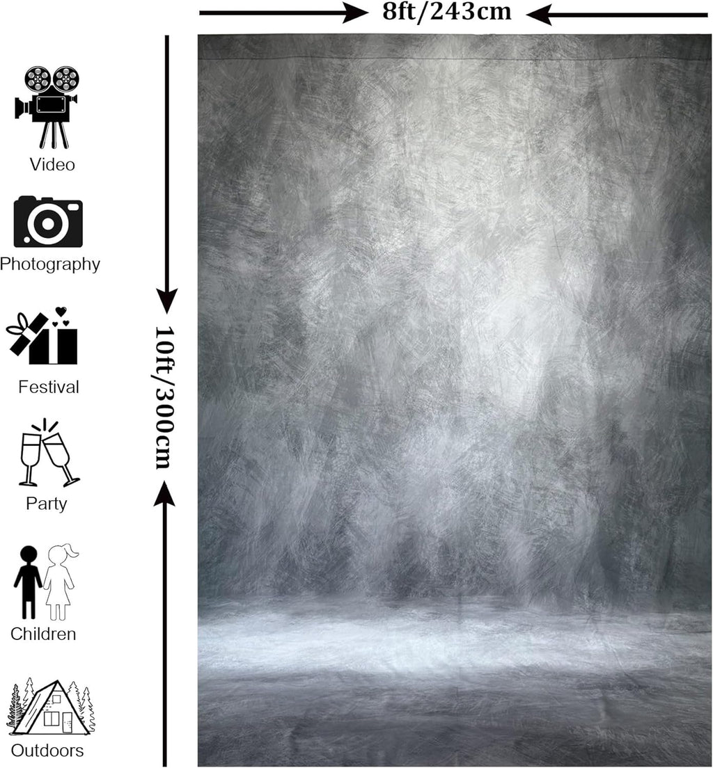 Abstract Professional Photography Backdrop for Portrait Photo Props Booth Background Photoshoot Studio with Polyester Fabric Roller Pocket on Top (8x10ft,Grey,No Stand)