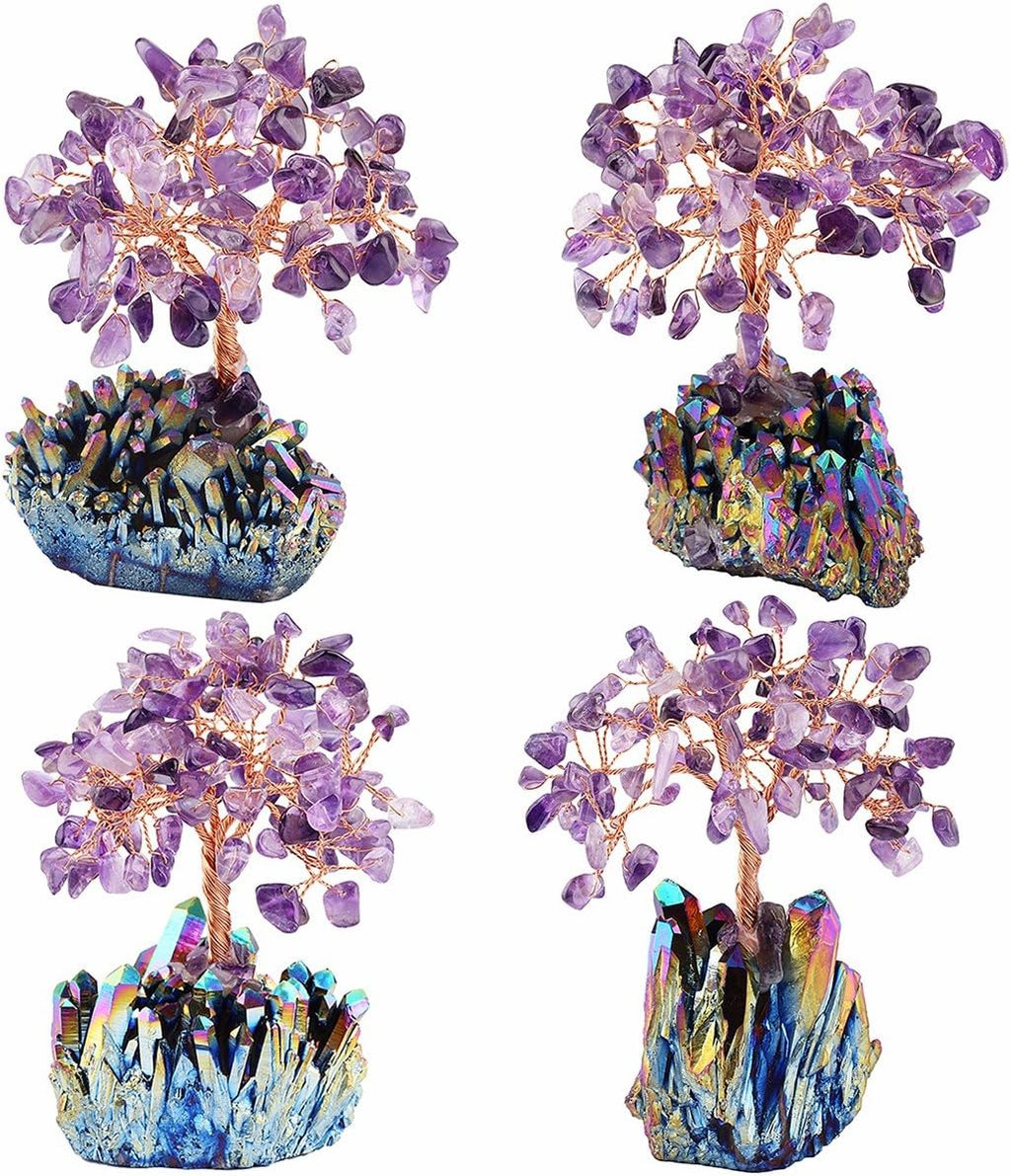 mookaitedecor Amethyst Crystal Tree, Quartz Cluster Rainbow Titanium Crystals Base Bonsai Money Tree for Wealth and Luck