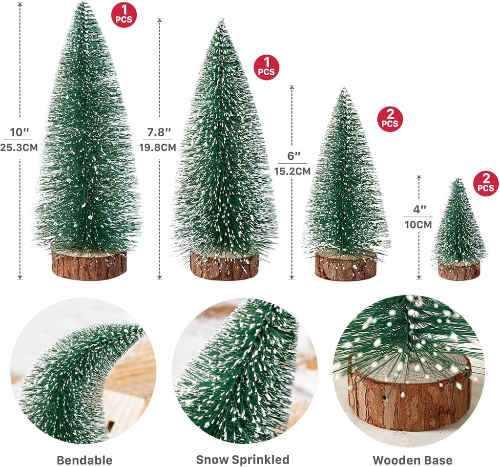 Mini Christmas Trees Christmas Decor Artificial Christmas Decorations with 4 Sizes, Christmas Tree Bottle Brush Trees Christmas Table Decorations (6pcs Green)