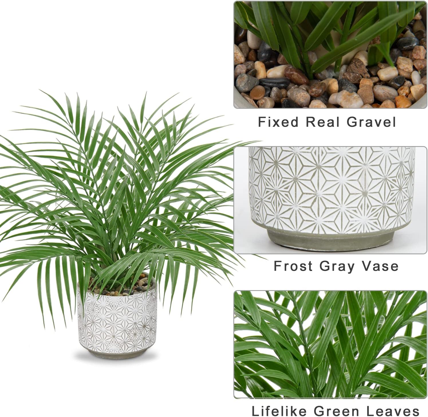 Hollyone Large Artificial Potted Plants Fake Palm Plants 16" Faux Tropical Palm Plant Tree in Ceramic Pots Bohemian for Home Room Office House Indoor Decoration