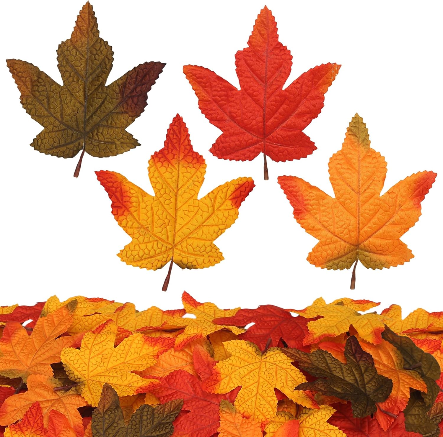 60PCS 4Kinds Fall Artificial Maple Leaves Large Size Autumn Leaf Faux Fall Maple Leaves Thanksgiving Autumn Leaf Home Office Wedding Party Table Decors
