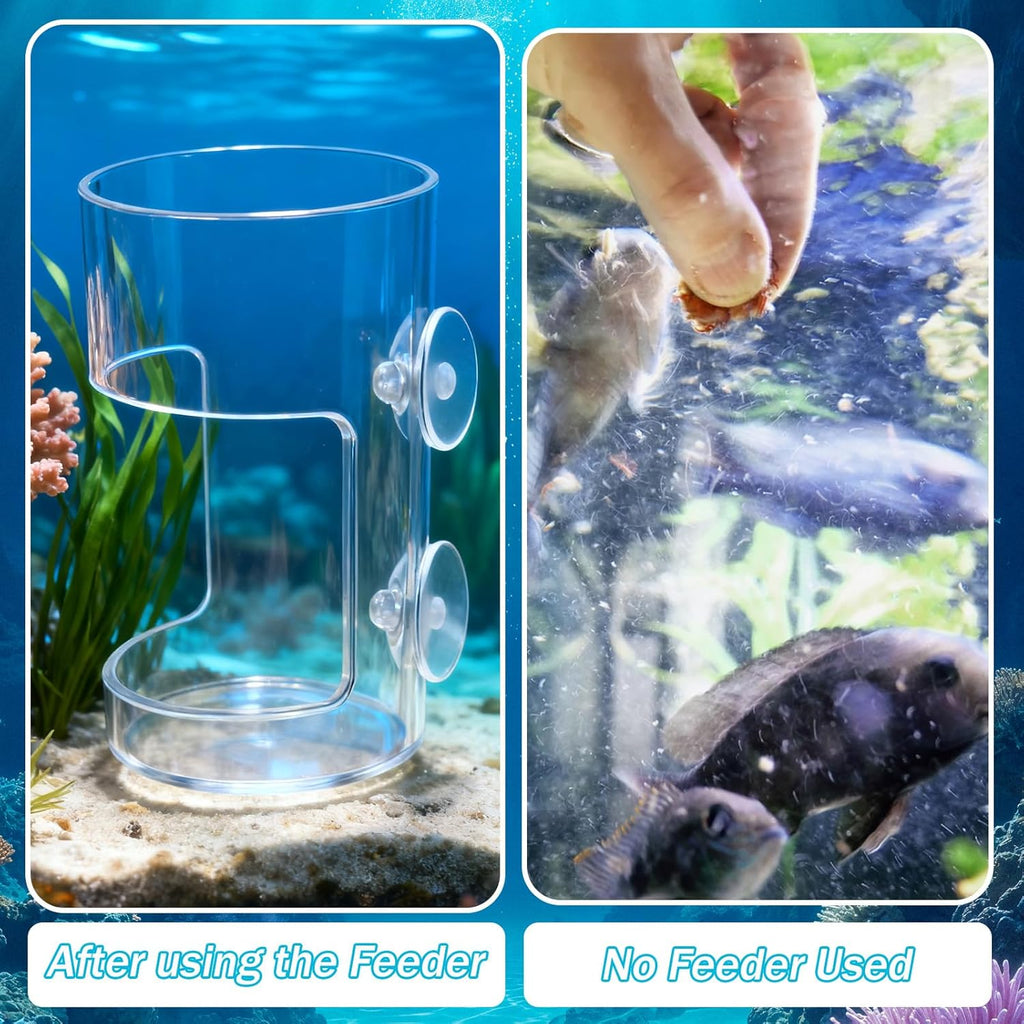 2PCS Fish Tank Feeding Tray, Fish Food Feeder with Suction Cup, Clear Aquarium Feeders, Cylindrical Fishes-Feeder, Round Aquariums & Fish-Bowls Accessories