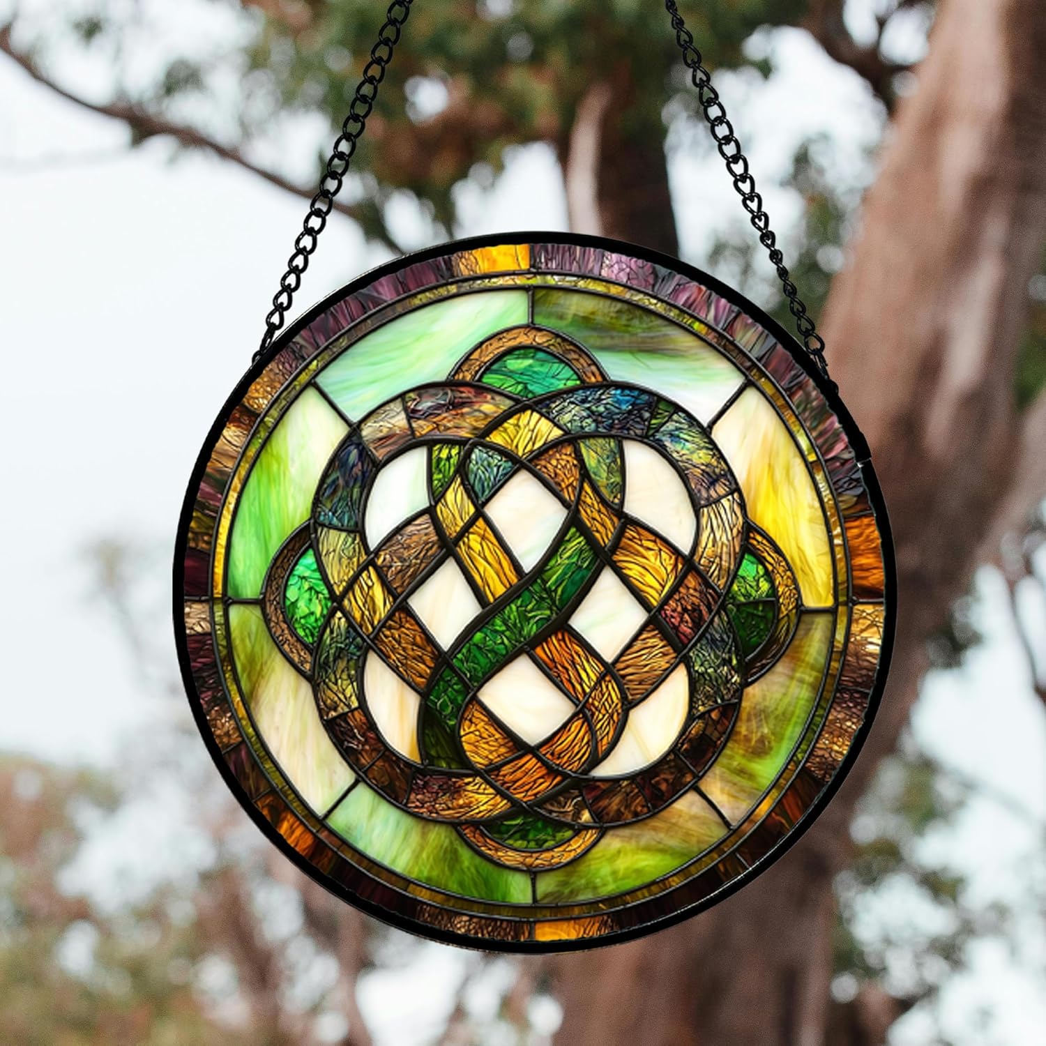 Stained Glass Window Hanging, Tiffany Abstract Totem Sun Catchers Colorful Glass Panel Bless Suncatcher Decor for Birthday for Women, Men, Wife, Aunt, and Mom14.9x14.9 in