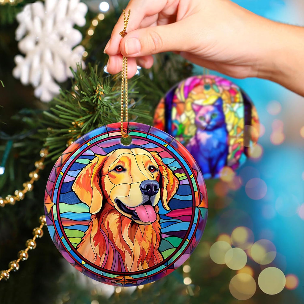 Touber Christmas Ornament, Christmas Decoration, Holiday Present Idea, Heirloom Keepsake, Round Ceramic, Gift Exchange, Gift Idea, Golden Retriever