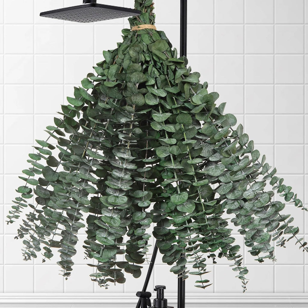 30 Pcs Dried Eucalyptus Stems for Shower, 17'' Natural Real Preserved Eucalyptus Leaves Branches Hanging, Dried Plant Bundle for Home SPA Bathroom Wedding Wall Vase Decor, Bath Essentials