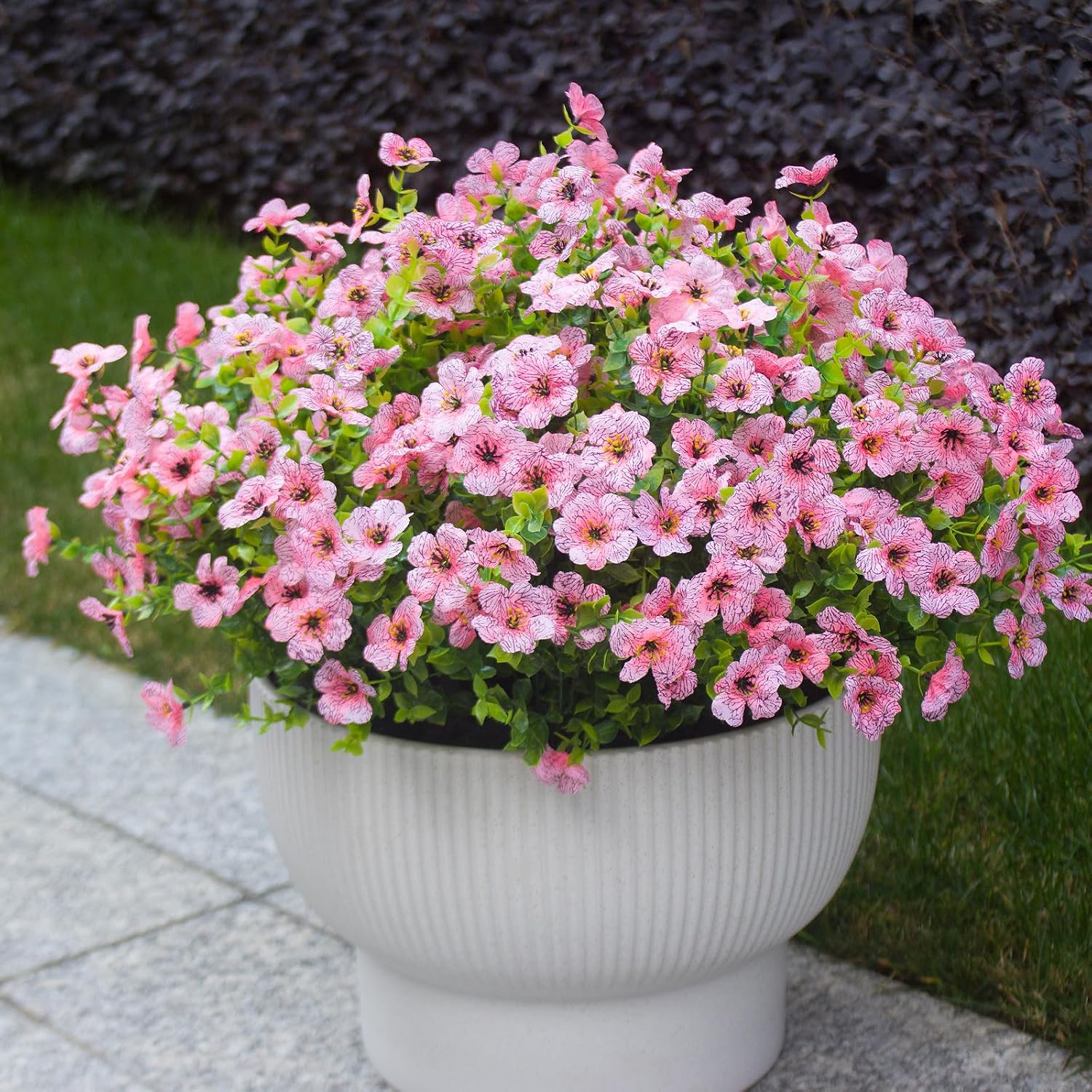 Pink Artificial Outdoor Flowers 12 Bundles Vibrant Wild Flowers Silk Daisy Faux Floral Plants Arrangements for Porch, Yard, or Flower Bed Decor (Pink Daisy)