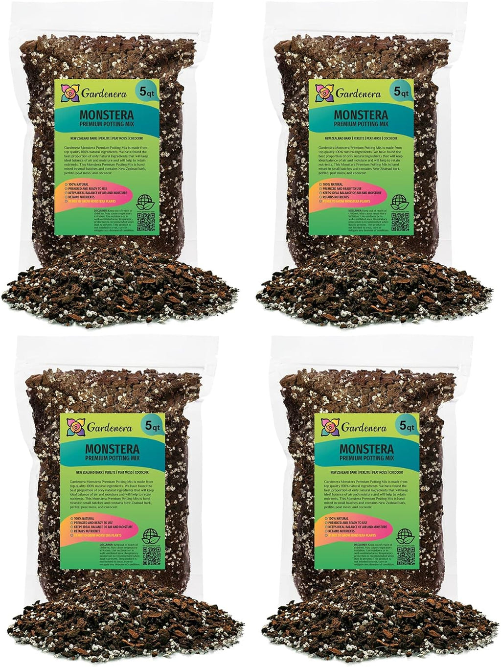 Gardenera Premium Monstera Potting Soil - 20 Quart - Quick Drain Potting Soil for Growing and Repotting Monstera Deliciosa/Swiss Cheese Plant (4 Bags of 5 Quart)