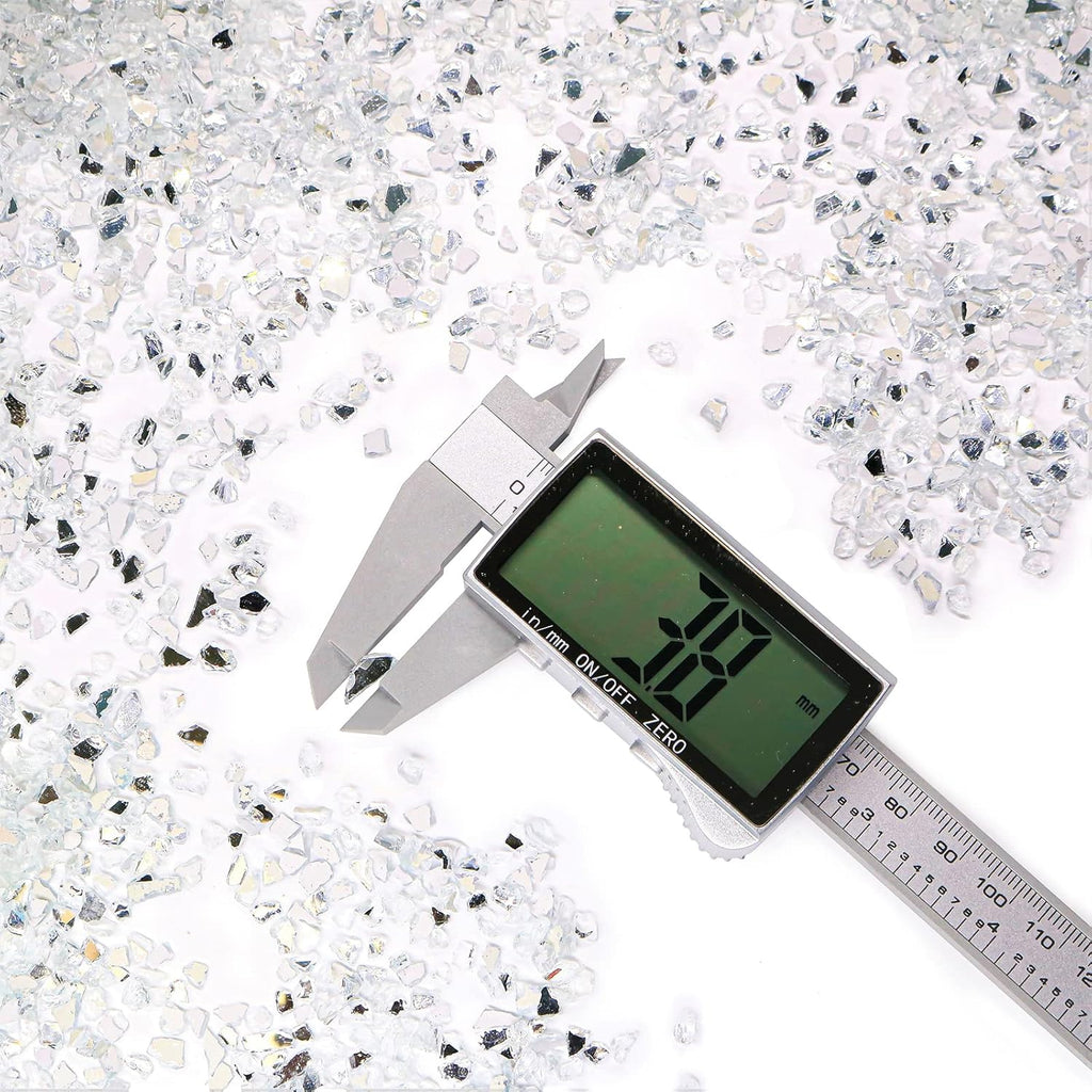 Crushed Glass for Resin Art - 3-6mm White-Backing Mirror, 1.5lb | Broken Glass Pieces for Crafts, Vase Filler & Fire Pit Media | Decorative Stones