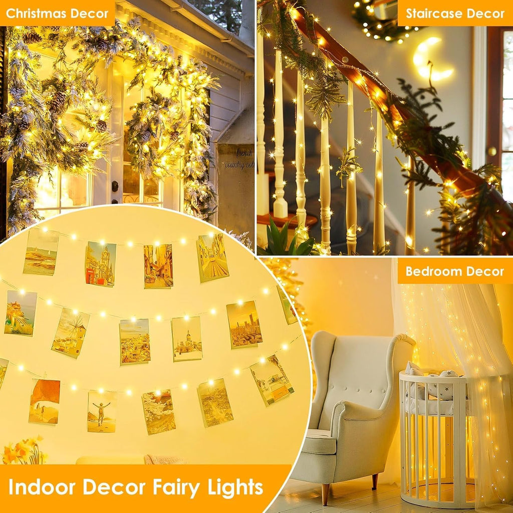 4Pack 240LED Christmas Fairy Lights Battery Operated with Remote, Waterproof String Lights with Timer for Indoor & Outdoor, Twinkle Lights Battery Power for Bedroom Christmas Decorations(Warm White)