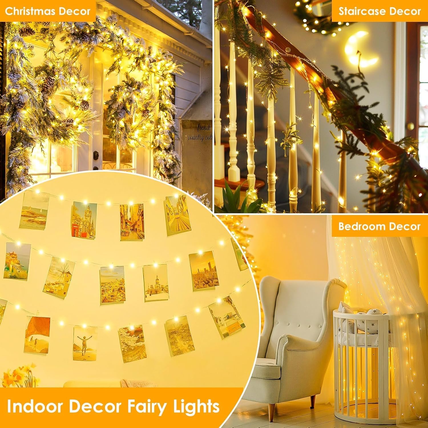 4Pack 240LED Christmas Fairy Lights Battery Operated with Remote, Waterproof String Lights with Timer for Indoor & Outdoor, Twinkle Lights Battery Power for Bedroom Christmas Decorations(Warm White)