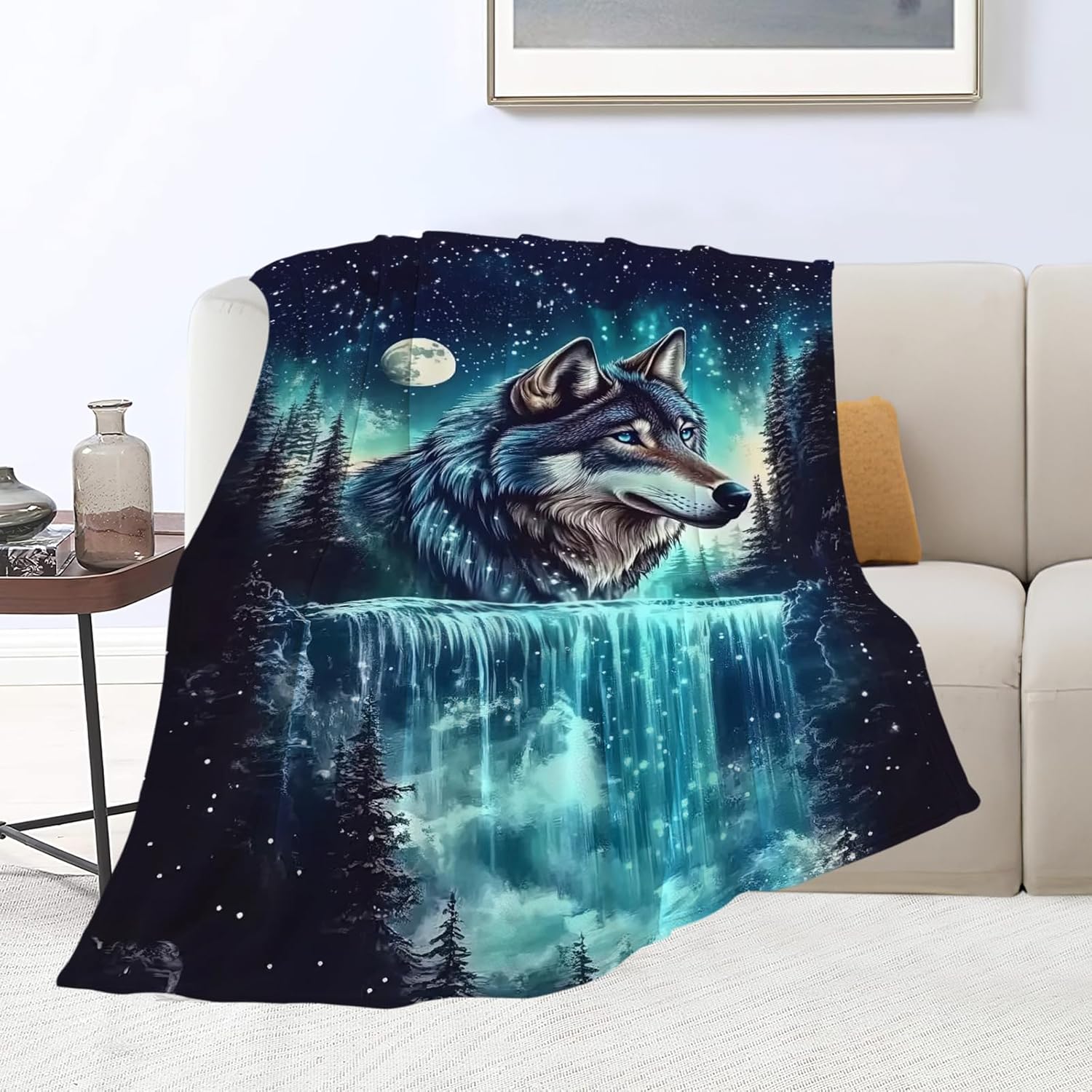 Wolf Blanket Wolves Lover Throw Blankets Waterfall Gifts for Girls Boys Kids Soft Cozy Fleece Plush for Couch Sofa Bed 50"x40"