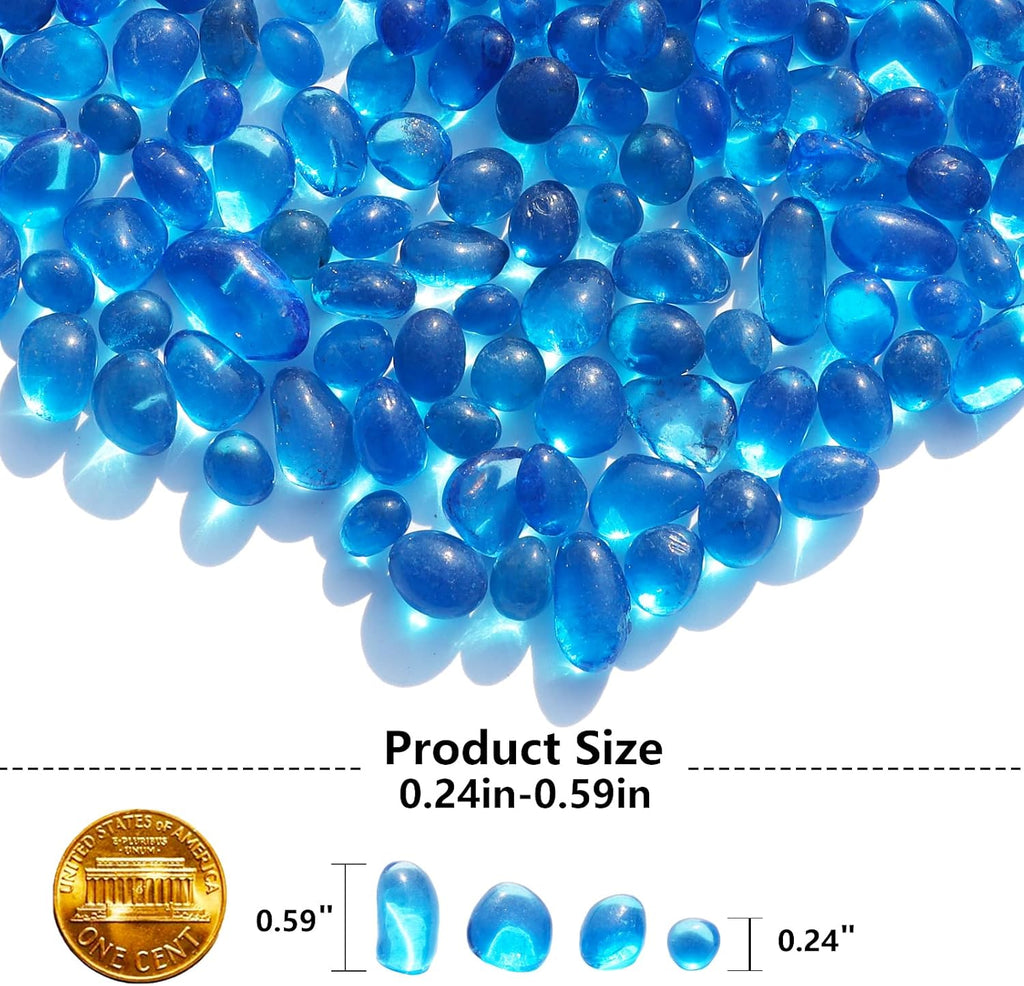Sea Glass Stones - Sea Blue Clear Glass Pebbles Gemstones - Perfect for Aquarium Rocks, Fish Tank Gravel, Vase Fillers, DIY Crafts, and Home Decor (0.9LB/14oz)