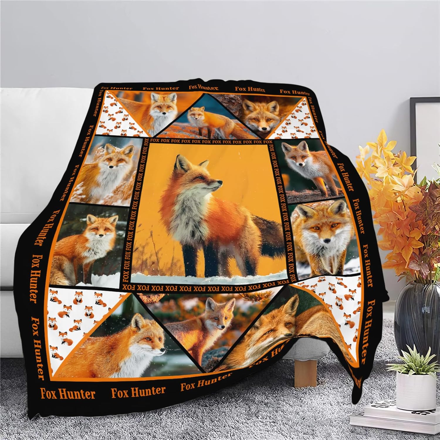 Fox Throw Blanket Orange Fox Stuff Gifts for Kids Girls Boys Adults Women Men Soft Cozy Warm Plush Fluffy Fuzzy Fleece Blanket Decor 50''X60''