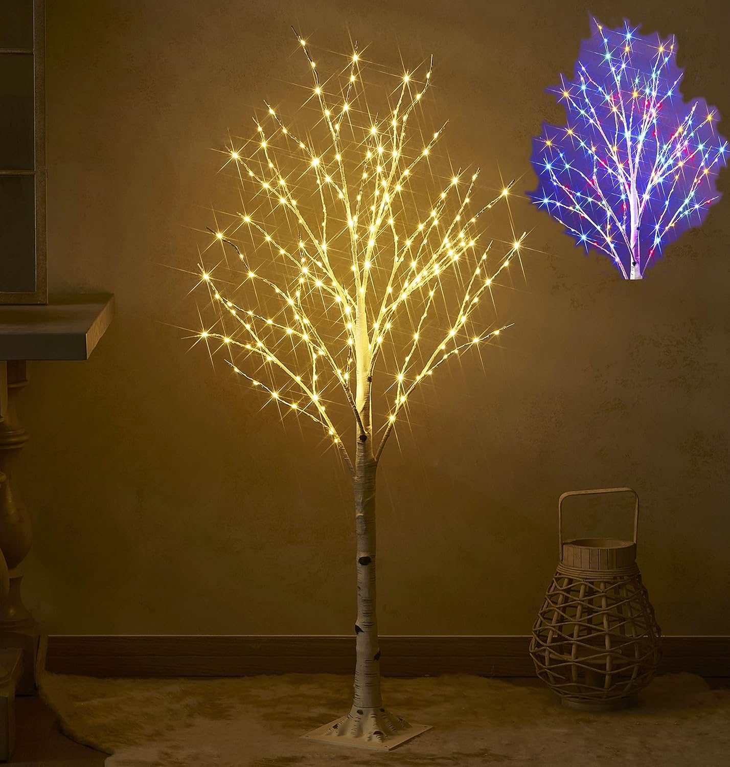 Birchlitland LED Birch Tree 4FT 200L Multiple Colors Fairy Lights, Lighted Trees for Indoor Outdoor Home Thanksgiving Christmas Holiday Decoration