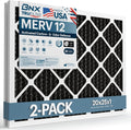 BNX TruFilter 20x25x1 MERV 12 Odor Defense (2-Pack) AC Furnace Air Filter with Activated Carbon - MADE IN USA - Pleated Air Conditioner HVAC AC Furnace Filters - Removes Odor, Mold, Bacteria, Smoke