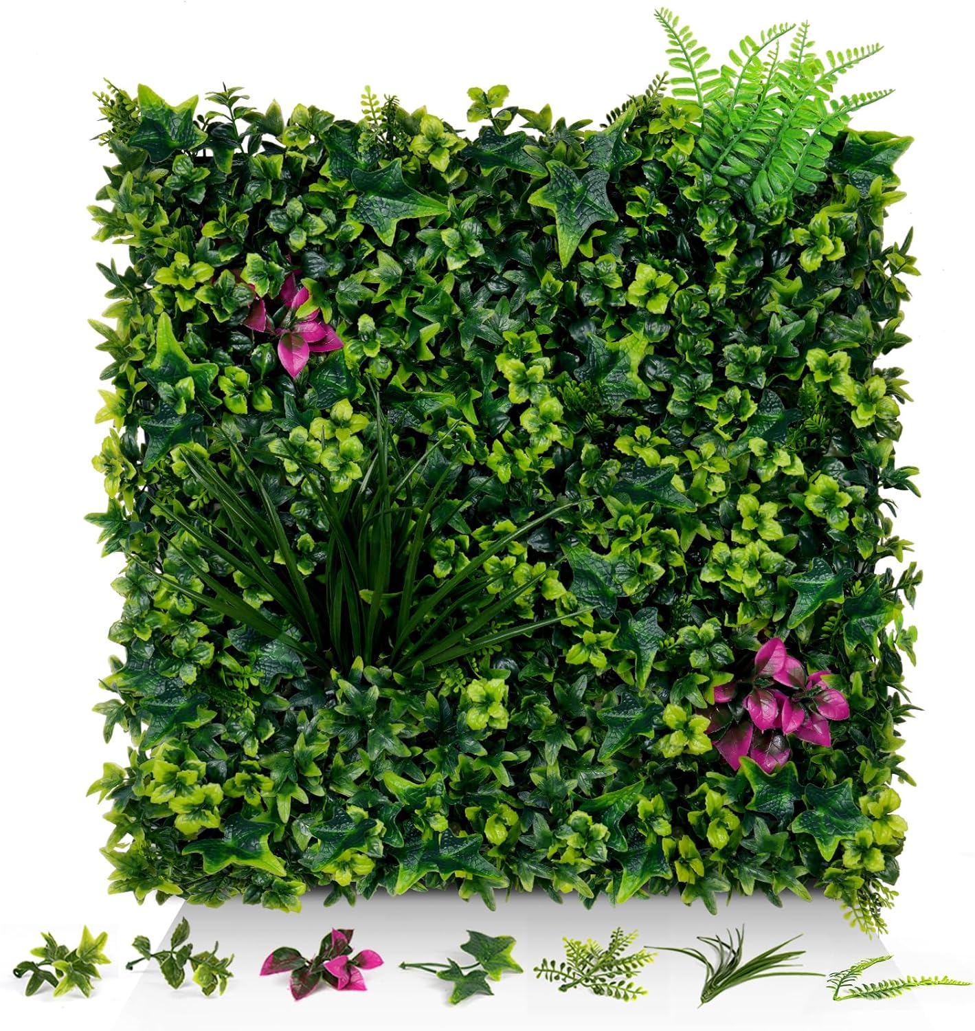Artificial Grass Wall Panels, 20"x20" 8pcs Grass Backdrop with Mint Plant Leaves, UV-Anti Fake Greenery Plant Boxwood Panels for Privacy Fence Screen, Outdoor Green Wall Decor for Patio Garden
