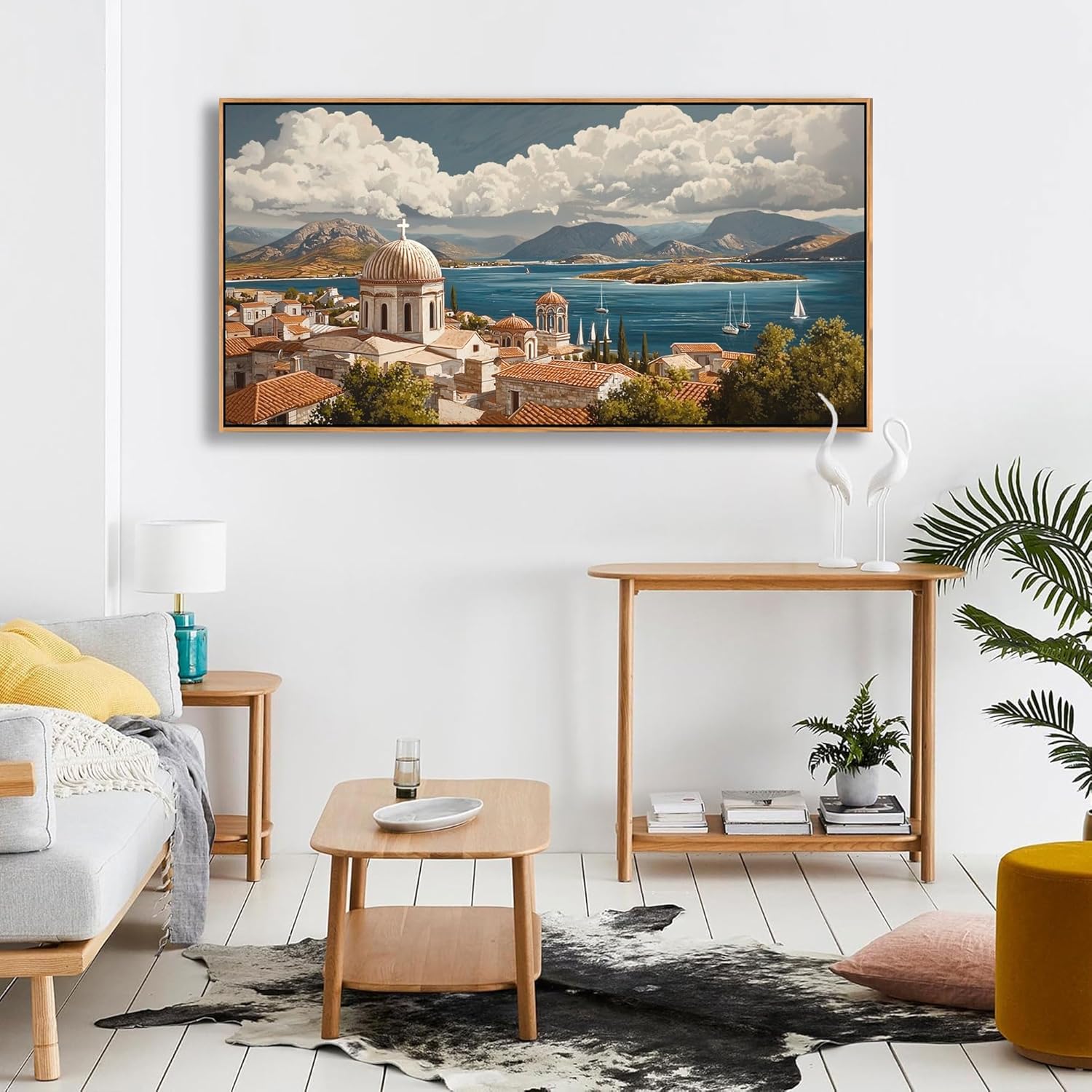YDYSUNE Coastal Wall Art - Framed Ocean Wall Decor for Living Room Decoration, Retro Mediterranean Large Canvas Wall Art for Bedroom,Office artwork Coast Decor Picture Size 20x40 Inches