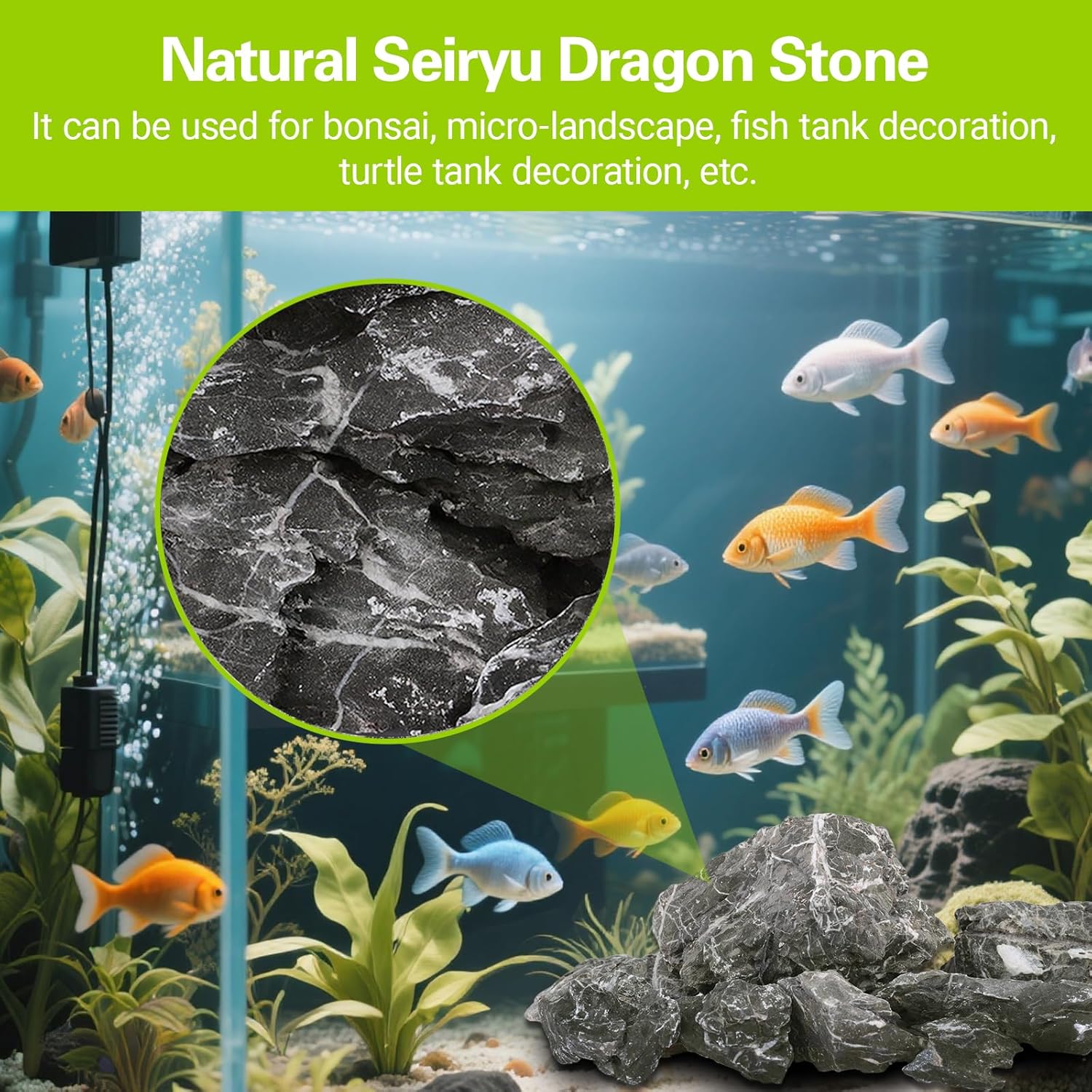 Seiryu Dragon Stone 11 Pound for Aquarium, Natural Perforated Fish Tank Decorative Stone for Freshwater Prawn/Paddle Tank and Reptile Terrarium Hardlandscapes (3-8 inch)