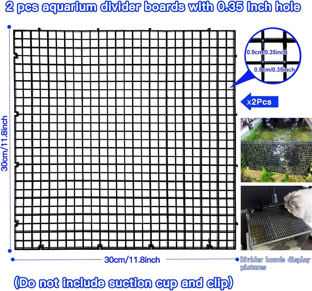 Adjustable Aquarium Fish Tank Divider Filter Bottom Plastic Grid Fish Tank Isolation Board Egg Crate Tray((Black, 2pcs 11.8X11.8Inch with 0.35Inch Hole)