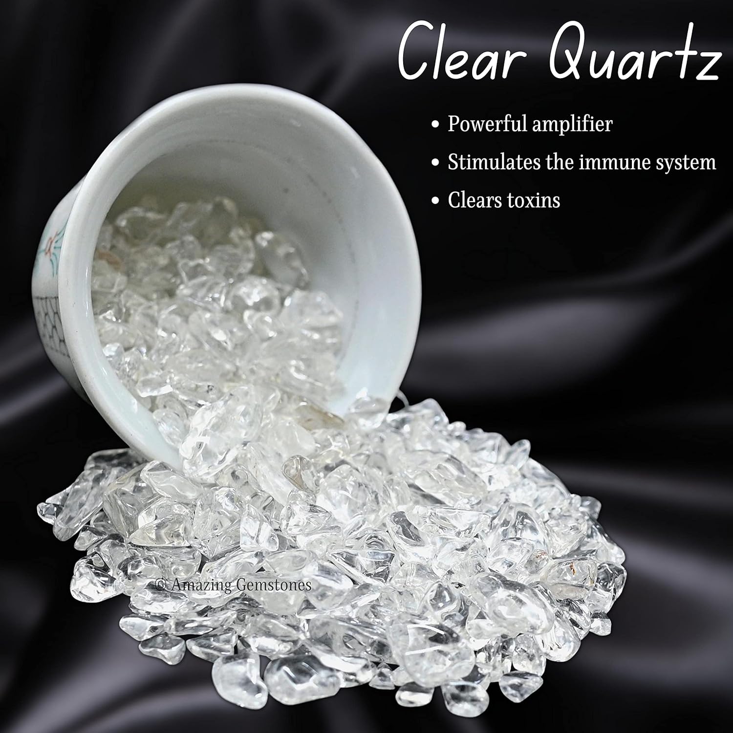 Amazing Gemstone Clear Quartz Crystal Chips Aquarium Gravel Rocks - 1000+ Carat Clear Quartz Chips Bulk Fish Tank Gravel, Small Tumbled Stone Chips and Tiny Crystals for Decoration (Natural AAA Grade)