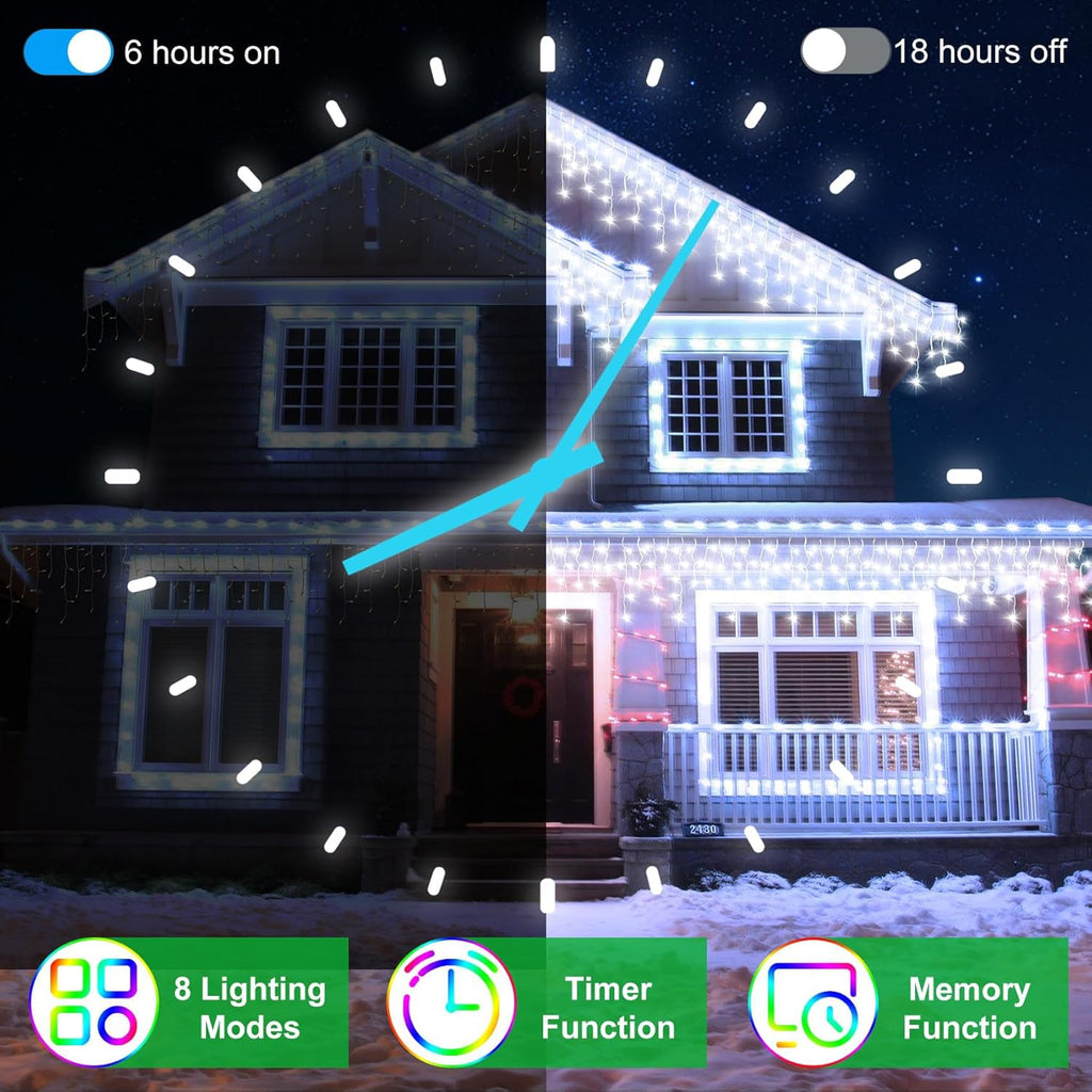 1296 LED 131FT Christmas Lights 288 Drops, Outdoor Hanging lights with 8 Modes & Timer, Plug in Curtain String Light Outdoor Waterproof for House Tree Holiday Wedding Party Outside Decor (Cool White)