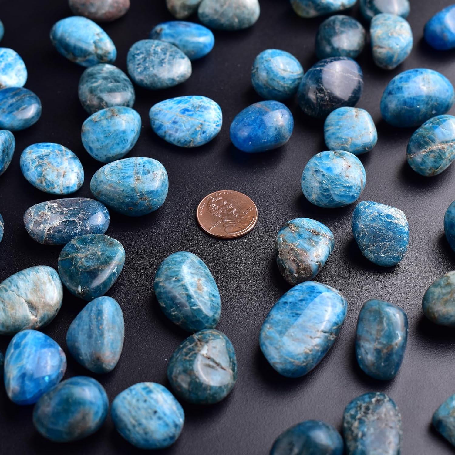 Blue Apatite Healing Crystal Stone Set - 24 Pieces, 0.6" Natural & Polished Stones for Healing, Meditation, Reiki, Chakra, Crafting & Decoration