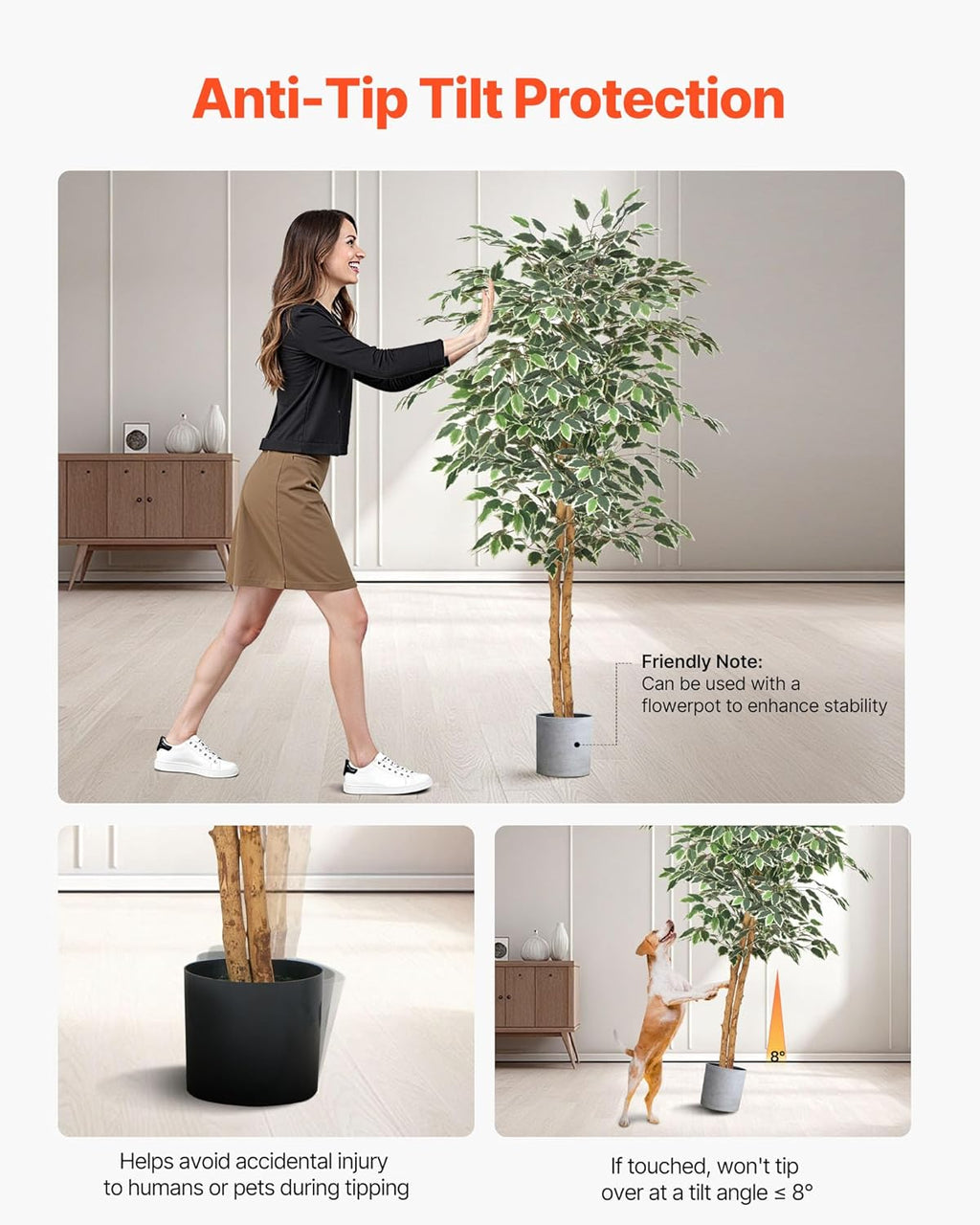 VEVOR 5FT Artificial Ficus Tree with Black Pot, Tall Faux Ficus Plant with Natural Wood Trunk and Realistic Green Leaves, Indoor Fake Silk Tree for Home, Office, Living Room, or Corner Décor