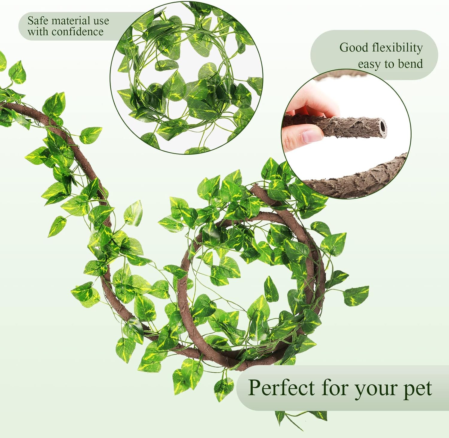 4 Pcs Reptile Vines, Flexible Bendable Jungle Climbing Vine Terrarium, Fake Plants for Reptiles, Artificial Leaves Terrarium Tank Pet Habitat Decor for Bearded Dragons, Lizard, Snake, Gecko