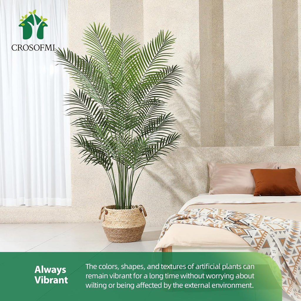 Artificial Areca Palm Plant 6Ft Fake Tropical Palm Tree, Perfect Faux Dypsis Lutescens Plants in Pot for Indoor Outdoor House Home Office Garden Modern Decoration Housewarming Gift,1Pcs