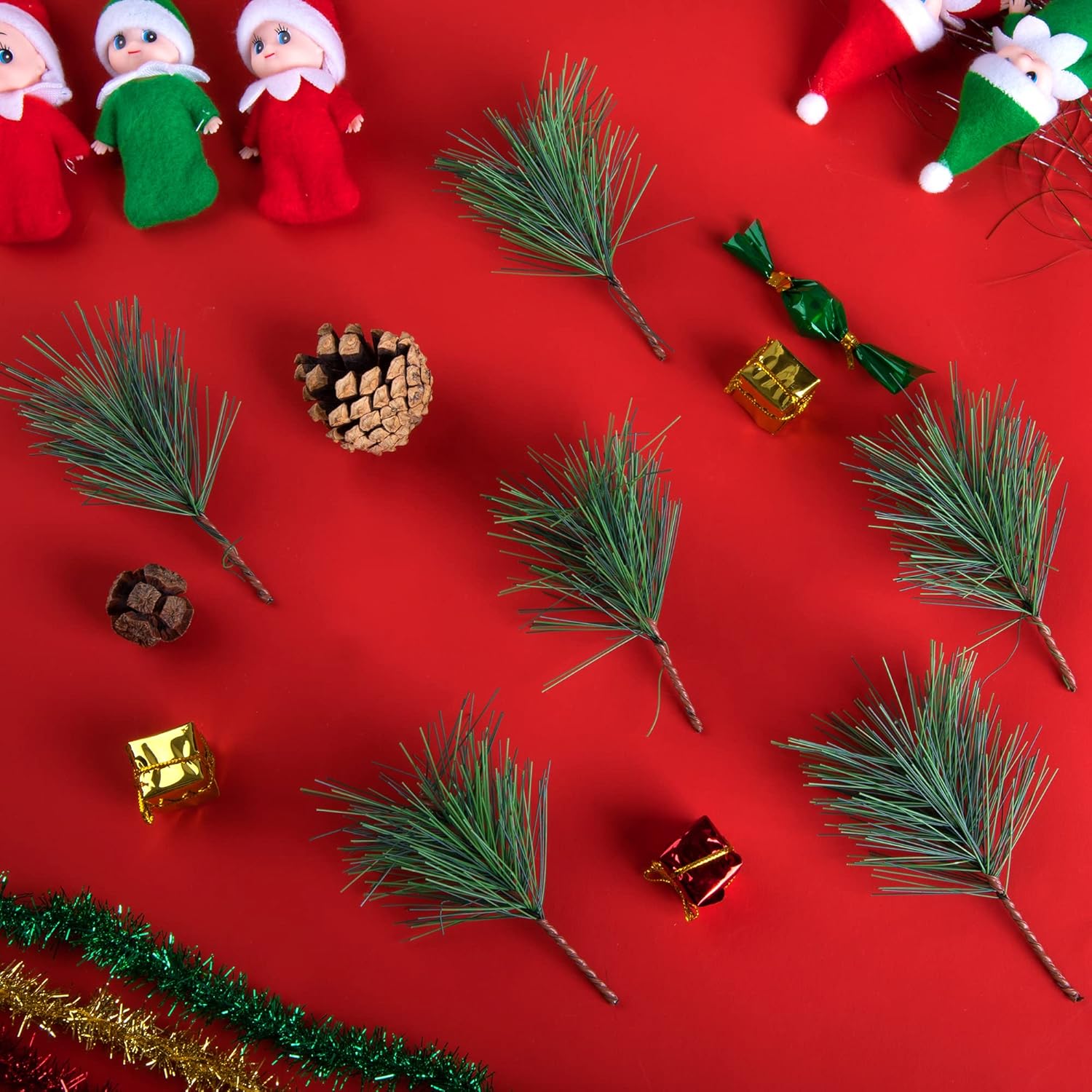 Alpurple 30 PCS Artificial Green Pine Needles Branches- Small Pine Twigs Stems Picks- Fake Greenery Pine Picks for Christmas Garland Wreath Embellishing and Home Holiday Garden Decoration