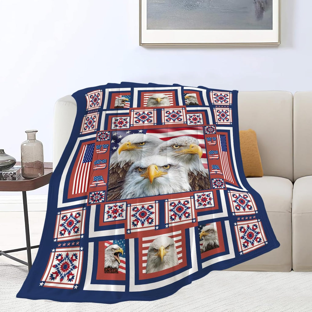 Eagle Throw Blanket American Flag Bald Eagle Stuff Gifts for Kids Girls Boys Adults Women Men Soft Cozy Warm Plush Fluffy Fuzzy Fleece Blanket Decor 40''X50''