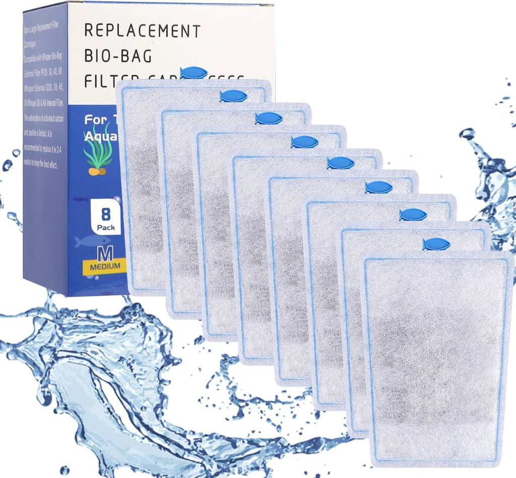 8 Pack Assembled Medium Aquarium Filter Cartridge for Whisper Bio-Bag Power Filters, Medium Replacement Filter Cartridges for ReptoFilter