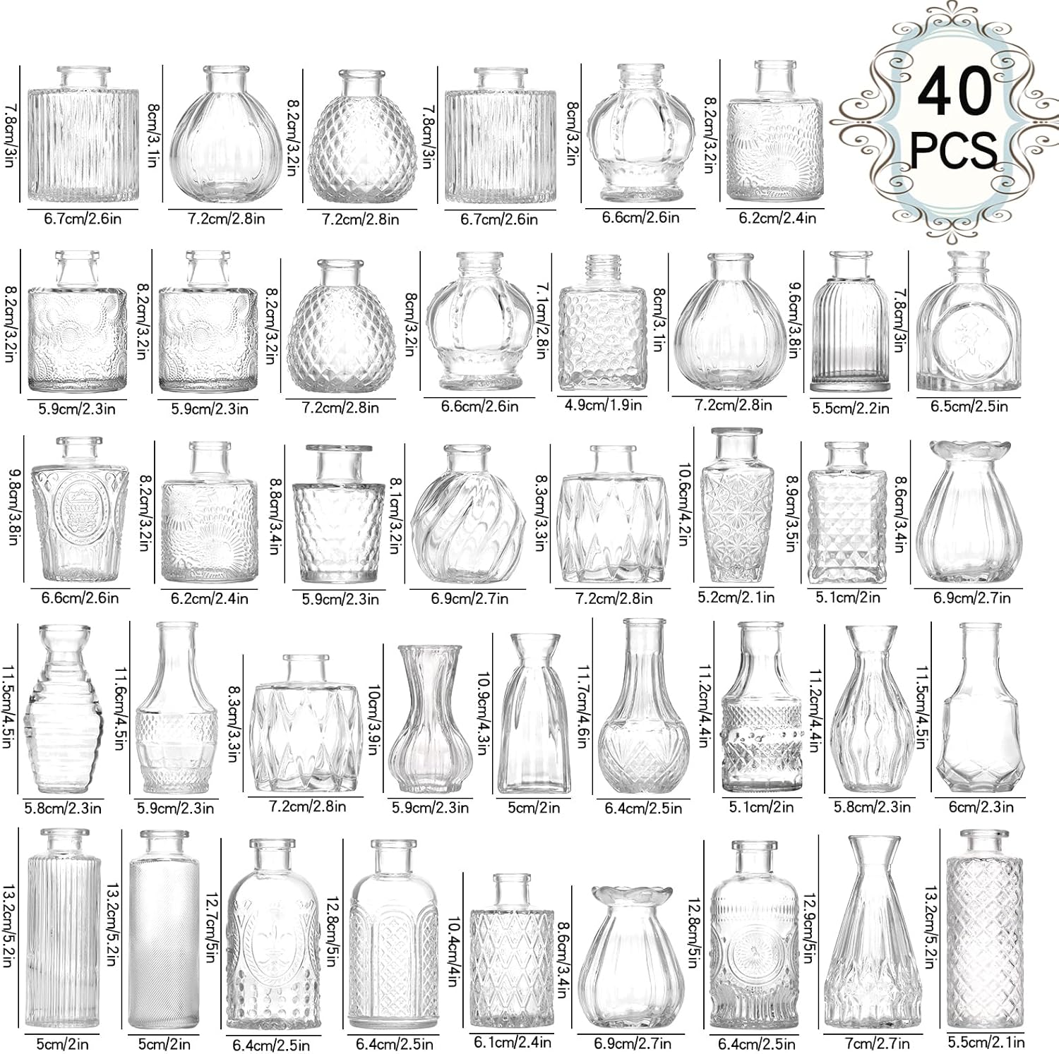 Bud Vases Set of 40 Pcs,Small Flower Vases for Centerpieces,Glass Bud Vase in Bulk Clear,Vintage Bud Vase for Wedding Table Centerpieces Decoration, Home Table Party Decor, Christmas,Anniversary