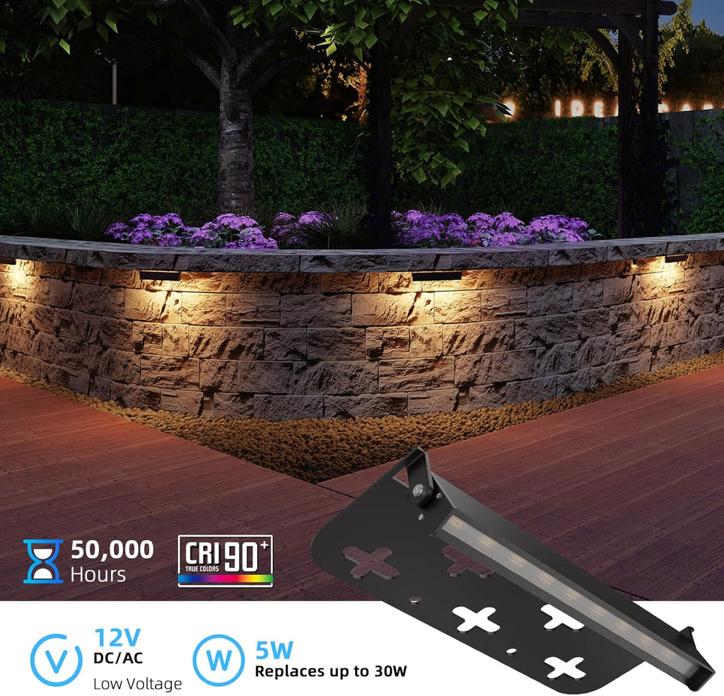 4 Pack 7 Inch Retaining Wall Lights, 5W LED Hardscape Lighting 12V AC/DC Low Voltage Step Lights Outdoor, 2700K Soft White IP65 Waterproof Landscape Lighting for Patio Walls Stairs