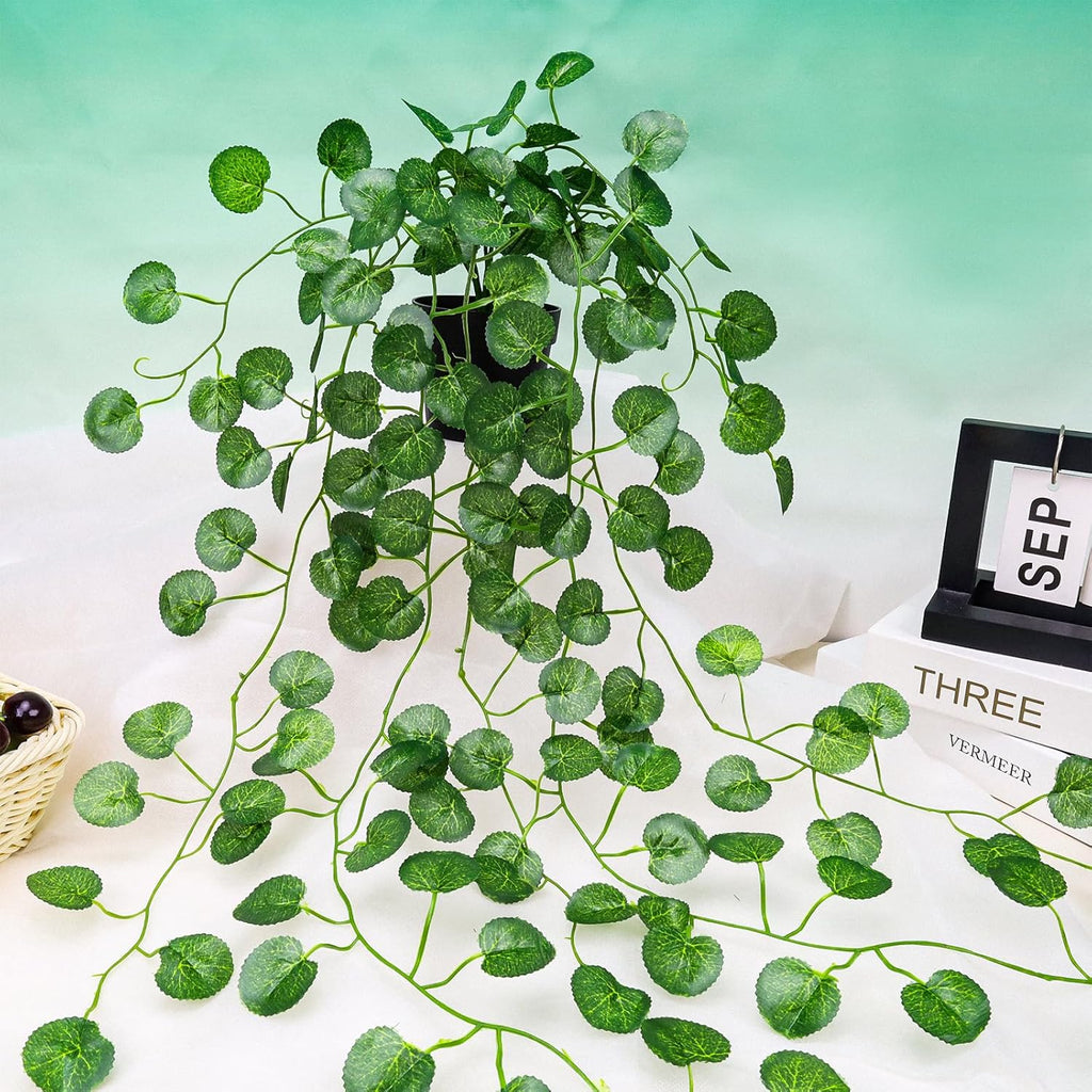 Folmywy 2 Pack Artificial Hanging Plants Vines with Pot Fake Greenery Potted Plant Eucalyptus Leaves Decoration for Indoor Outdoor Wall House Room Patio Bookshelf Office Party Decor