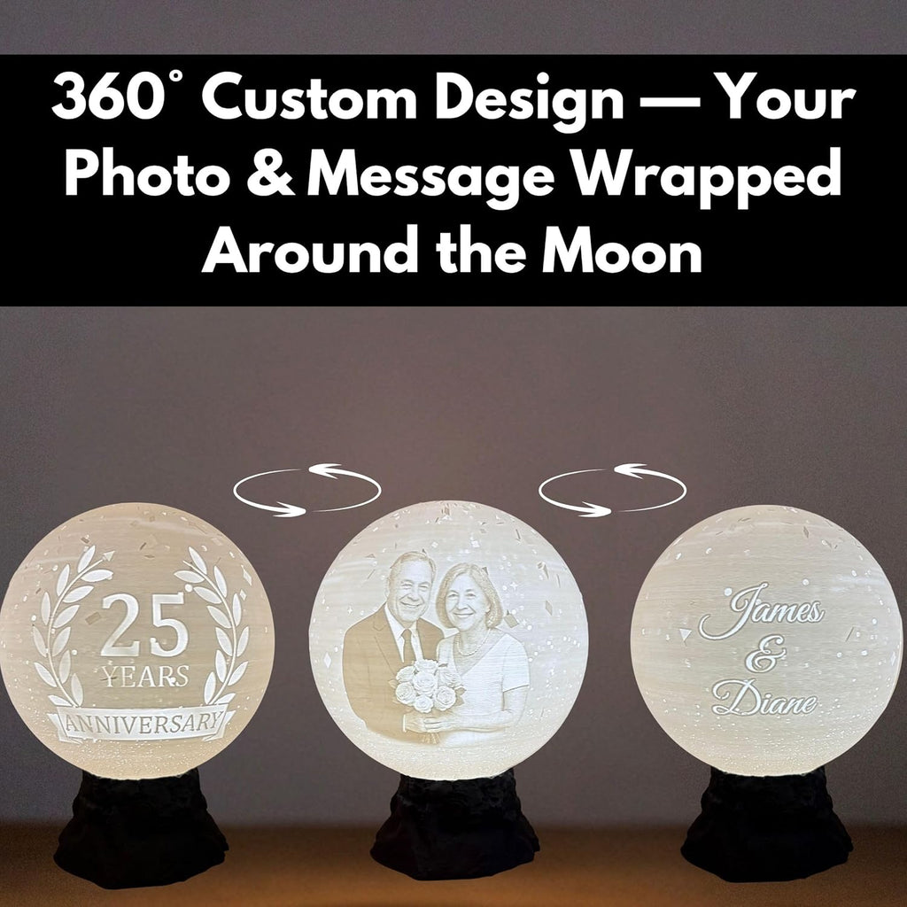 Personalized Anniversary Moon Lamp with Photo & Text - Couple Night Light - Custom Love Lamp for 1st, 20th, 25th, 50th Wedding Anniversary | Romantic Personalized Gift for Husband or Wife