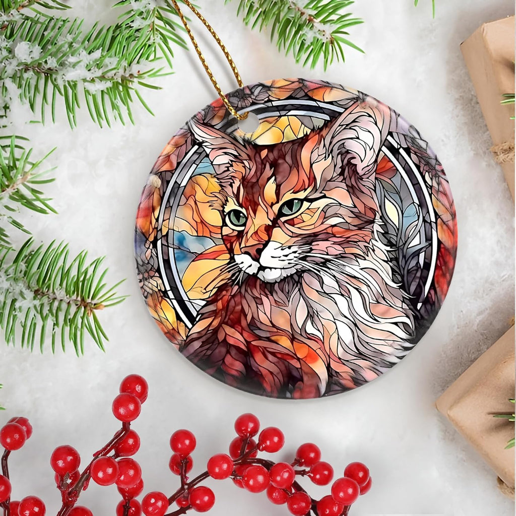 Touber Cat Ornament, Christmas Ornament, Christmas Decoration, Holiday Present Idea, Heirloom Keepsake, Round Ceramic, Gift Exchange, Bauble Present, Gift Idea, Cat