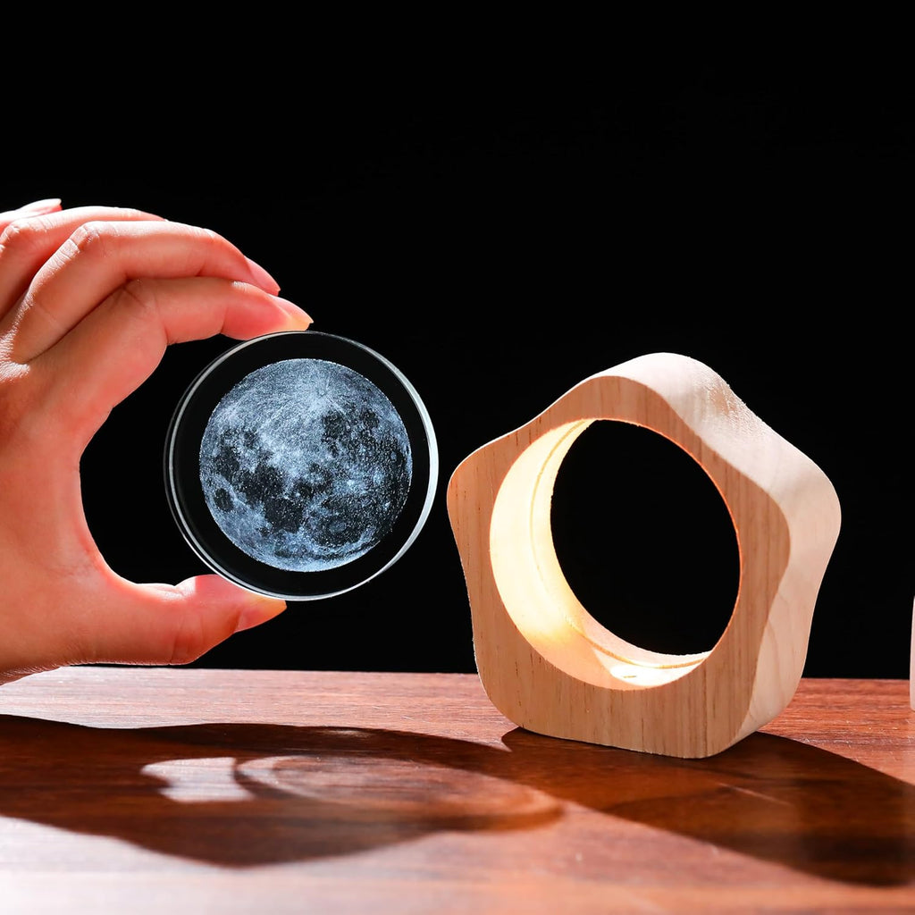 3D Moon Crystal Ball with LED Colorful Lighting Touch Base, Moon Decor Science Astronomy Gifts God Bless The World Easter Religious Space Gifts Decor
