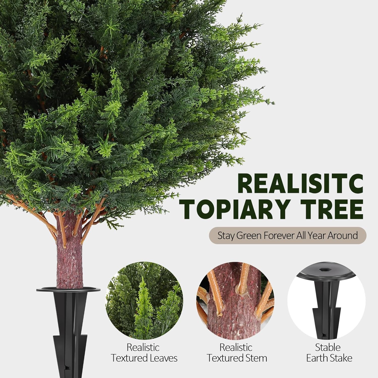 LadyRosian Artificial Cypress Topiary Tree, 25 Inch 2 Set Outdoor Faux Cypress Bush Plants,Indoor Ball Trees with Ground Spike, Fake Potted for Home Front Porch Decor Outside Garden