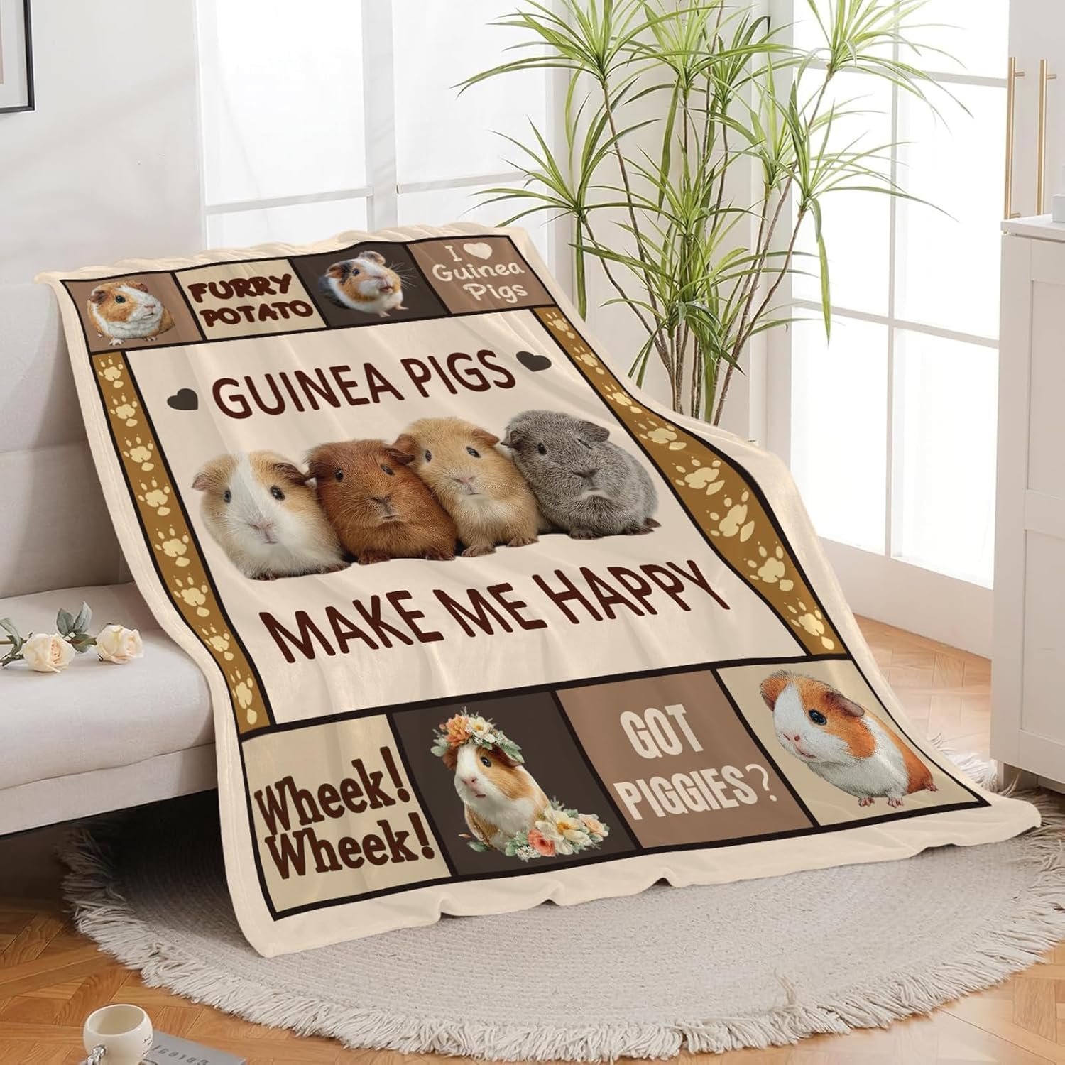 Guinea Pig Throw Blanket Guinea Pig Stuff Gifts for Kids Girls Boys Adults Women Men Soft Cozy Warm Plush Fluffy Fuzzy Fleece Blanket Decor 40''X50''