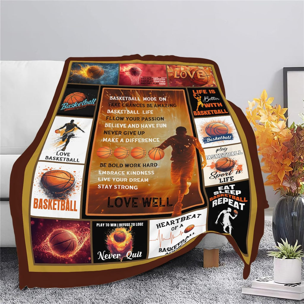 Basketball Blanket Sports Basketball Throw Blanket Gifts for Player Kids Girls Boys Adults Women Man Super Soft Cozy Plush Fluffy Fuzzy Fleece Blanket Decor 60''X80''