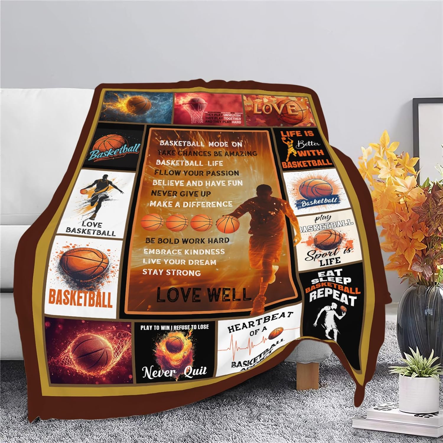 Basketball Blanket Sports Basketball Throw Blanket Gifts for Player Kids Girls Boys Adults Women Man Super Soft Cozy Plush Fluffy Fuzzy Fleece Blanket Decor 50''X60''