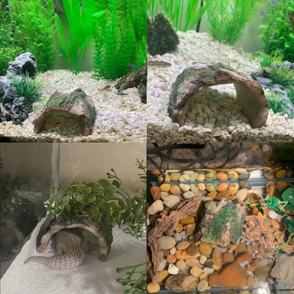 2 Pack Betta Log Resin Hollow Tree Trunk Ornament, Aquarium Hideout Reptile Cave Ornament Terrarium Tank Decoration for Fish Shrimp or Small Reptile Turtle Tarantula Spider Hermit Crab